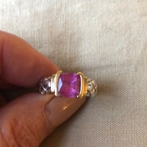 Lorenzo pink quartz two toned ring size 5 1/2